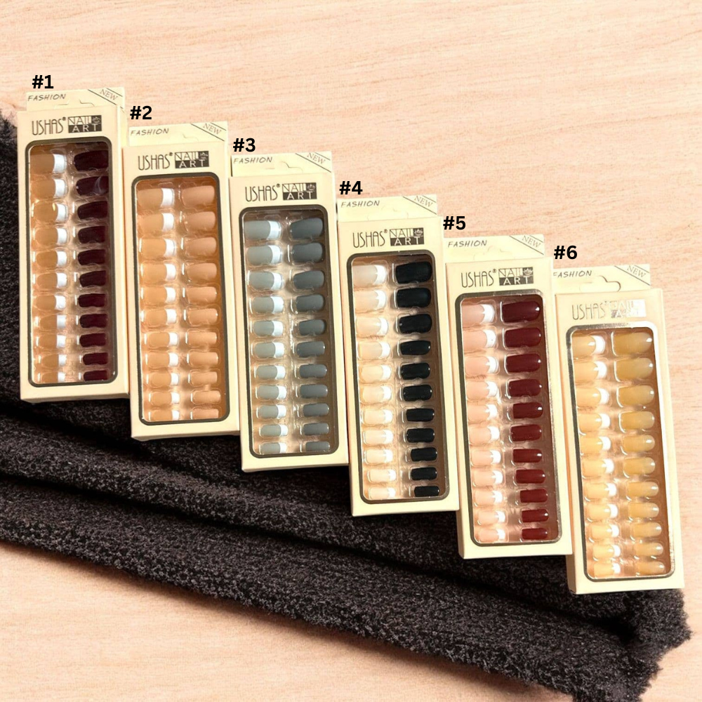 Set unghii false autoadezive Ushas fashion nude gri burgundy