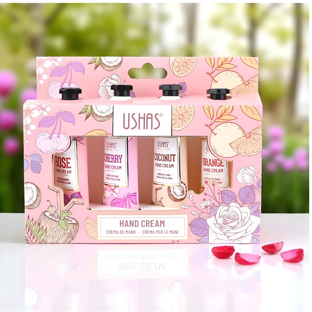 Crema de Maini Ushas – 4 Arome Trandafir, Cirese, Cocos, Portocala