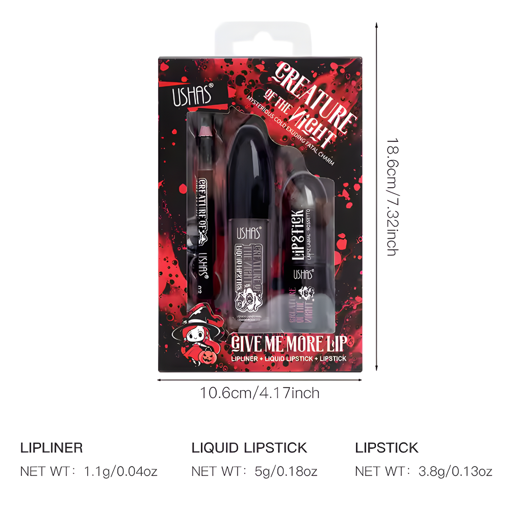 Set 3 in 1 USHAS – Ruj Lichid Mat + Creion Contur + Ruj Solid