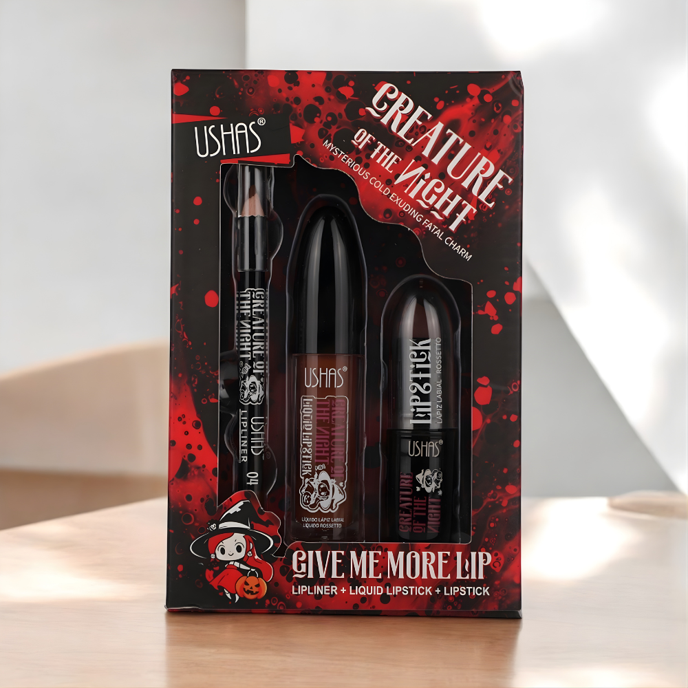 Set 3 in 1 USHAS – Ruj Lichid Mat + Creion Contur + Ruj Solid