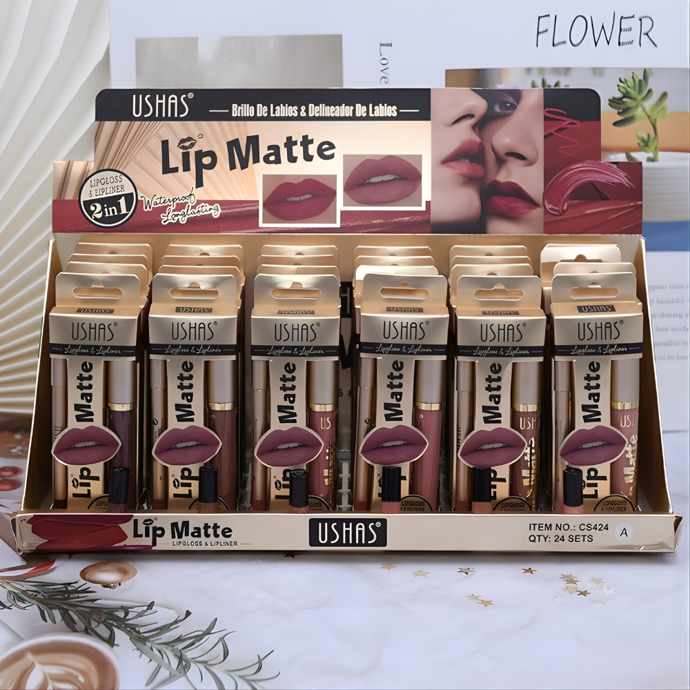 Set ruj lichid mat + creion contur buze – cod CS424 – USHAS 2in1