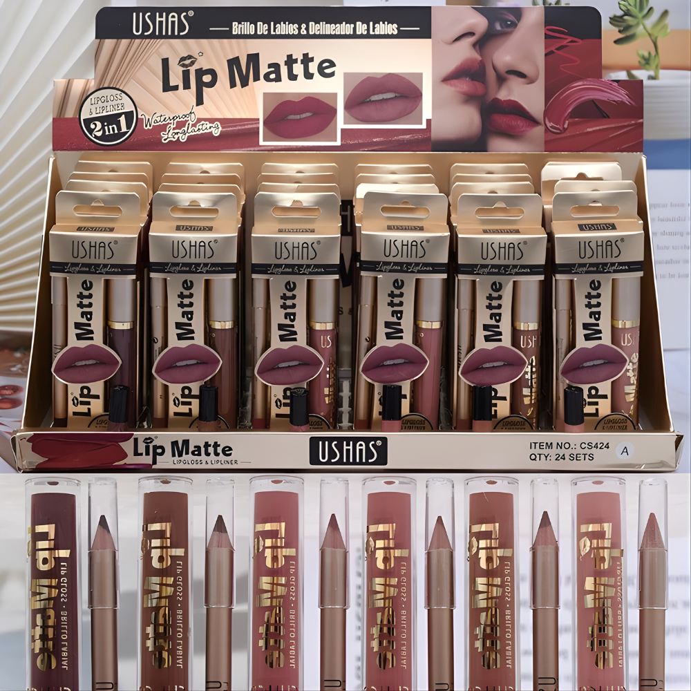 Set ruj lichid mat + creion contur buze – cod CS424 – USHAS 2in1
