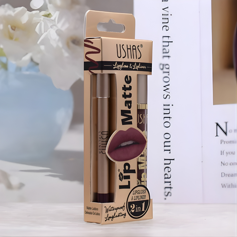Set ruj lichid mat + creion contur buze – cod CS424 – USHAS 2in1