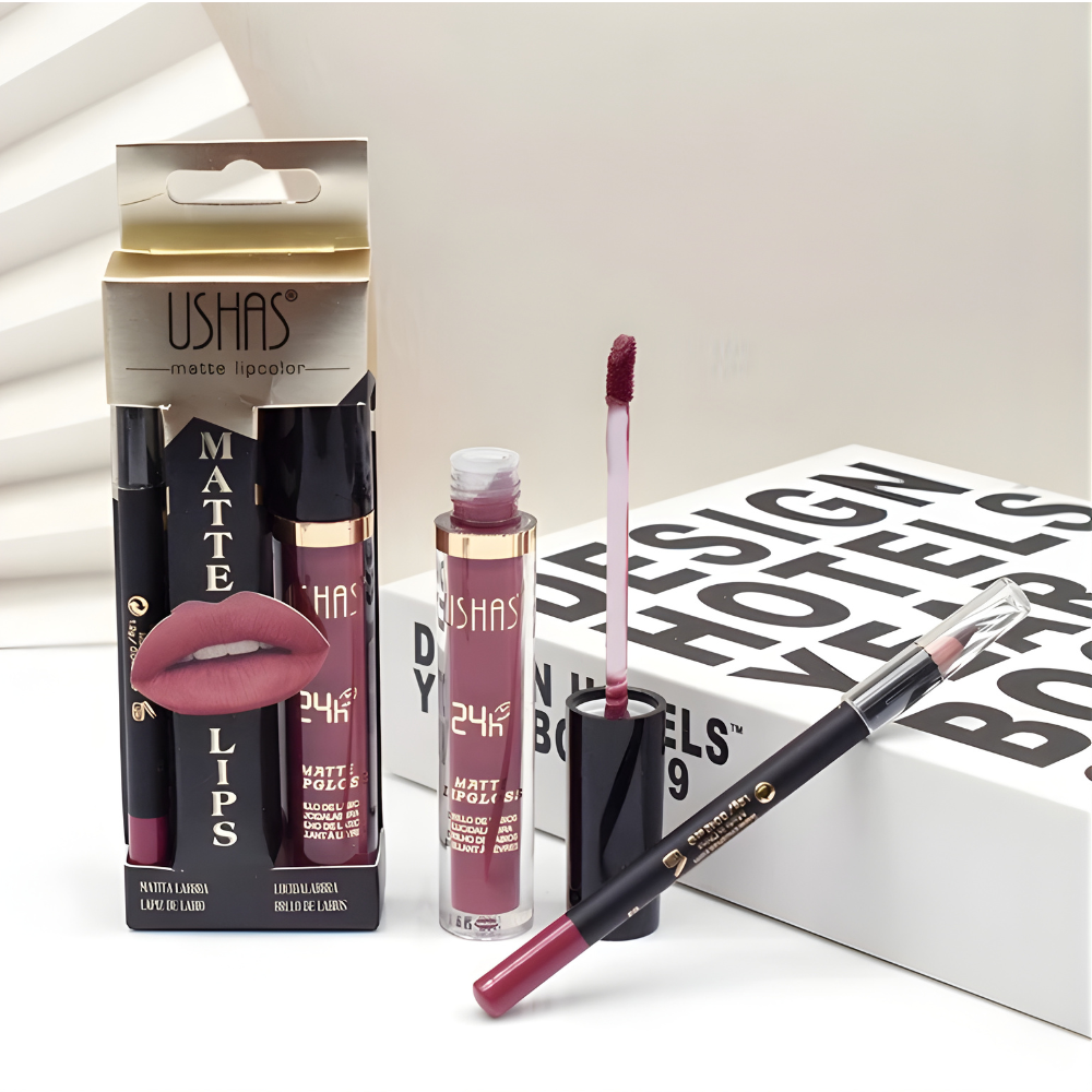 Set Ruj Lichid Mat + Creion Contur USHAS – Cod CS386A