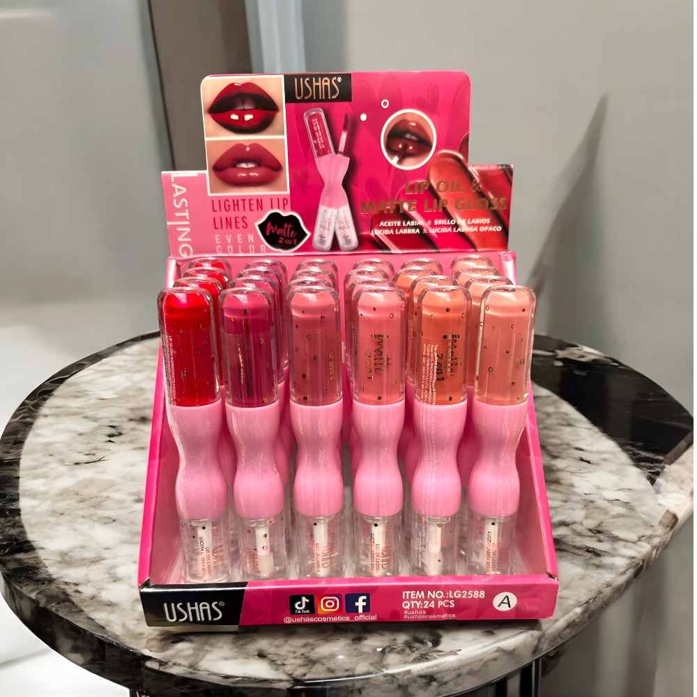 Ruj mat 2 in 1 + luciu de buze tip ulei USHAS LG2588A