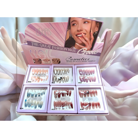 Set unghii false autoadezive cu pietricele Ushas