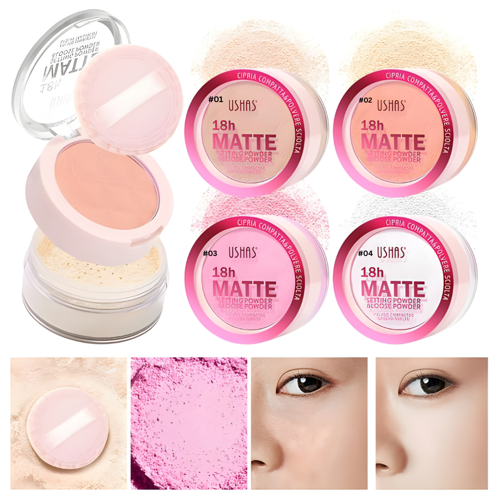 Pudra matifianta 2 in 1 Ushas Matte compacta si pulbere ten uniform