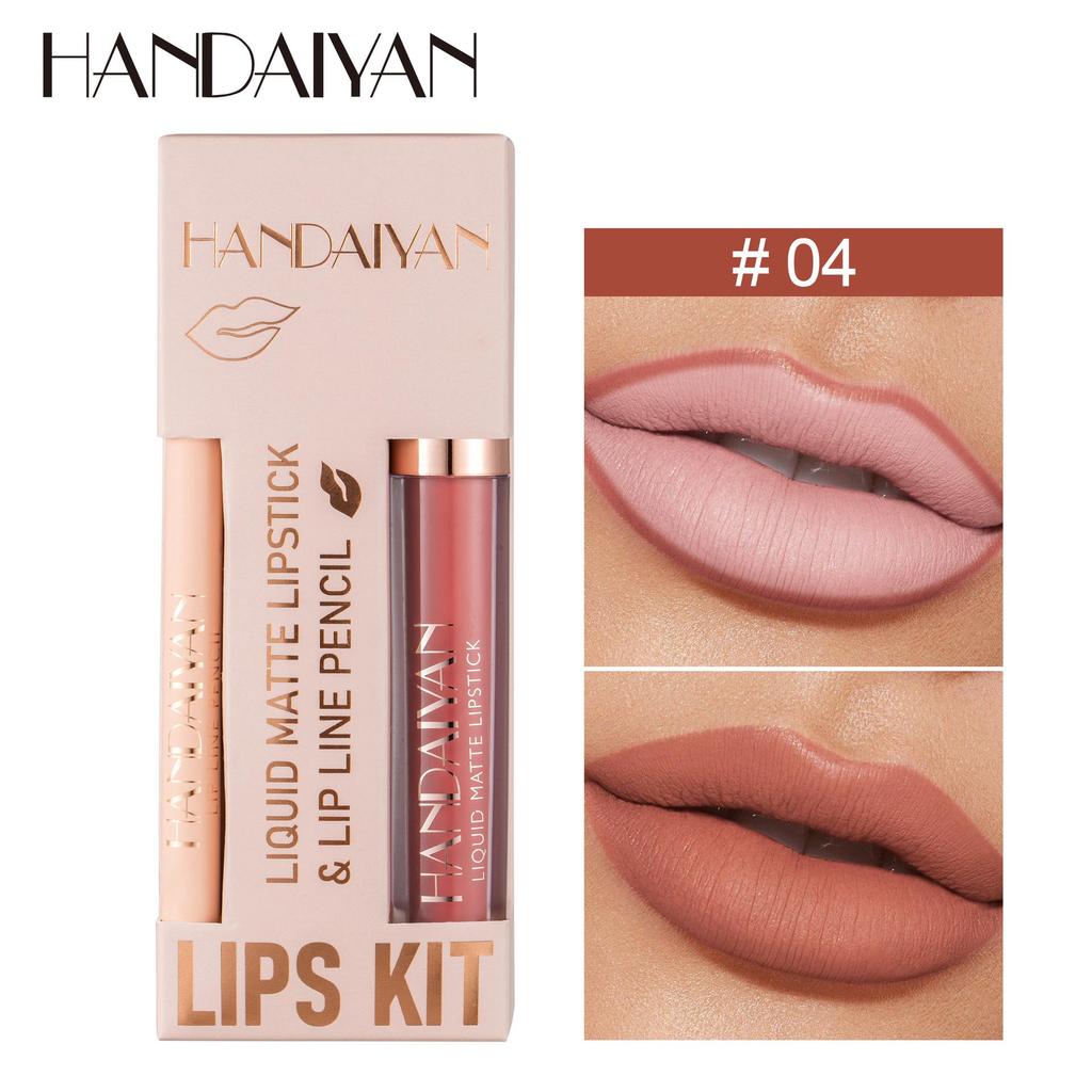 Handaiyan Lips Kit Set Ruj Lichid Mat + Creion Contur Buze Culori Mixte