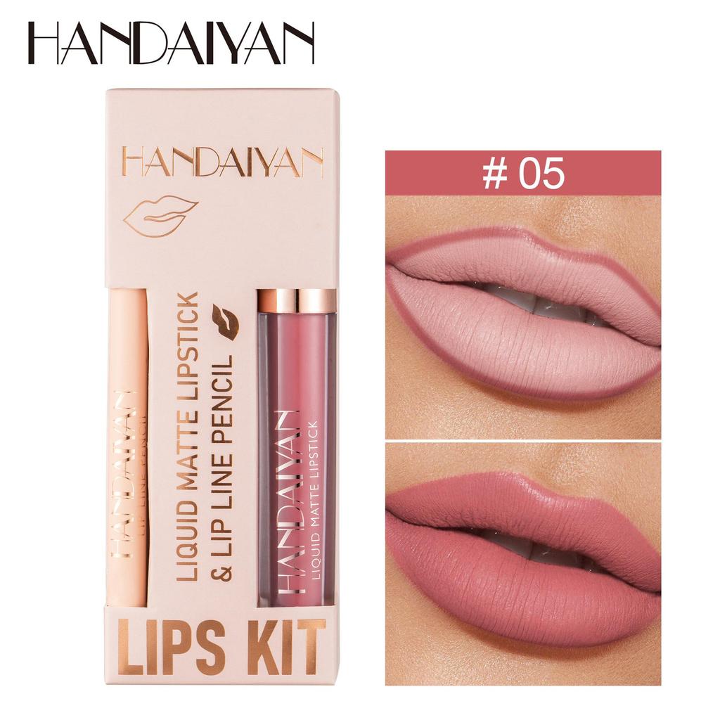 Handaiyan Lips Kit Set Ruj Lichid Mat + Creion Contur Buze Culori Mixte