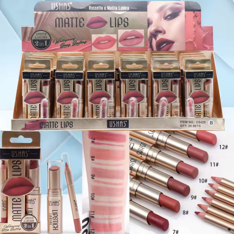 Set ruj si creion contur buze 2 in 1 USHAS Matte Lips Waterproof rezistent la transfer