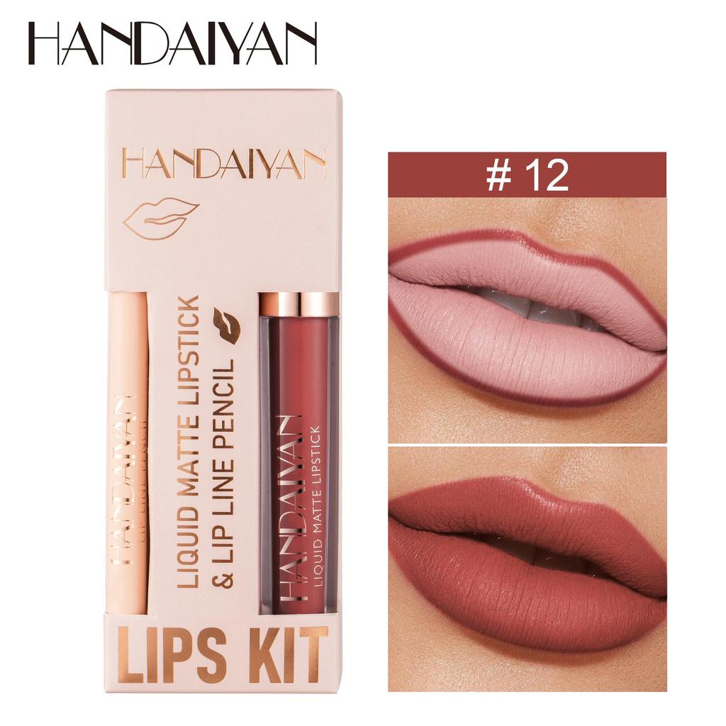 Handaiyan Lips Kit Set Ruj Lichid Mat + Creion Contur Buze Culori Mixte