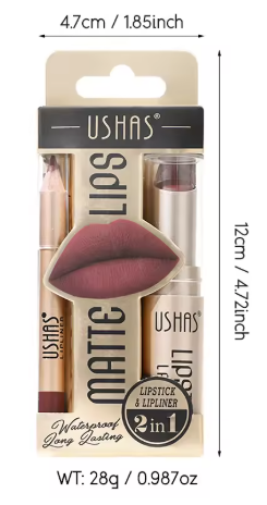 Set ruj si creion contur buze 2 in 1 USHAS Matte Lips Waterproof rezistent la transfer