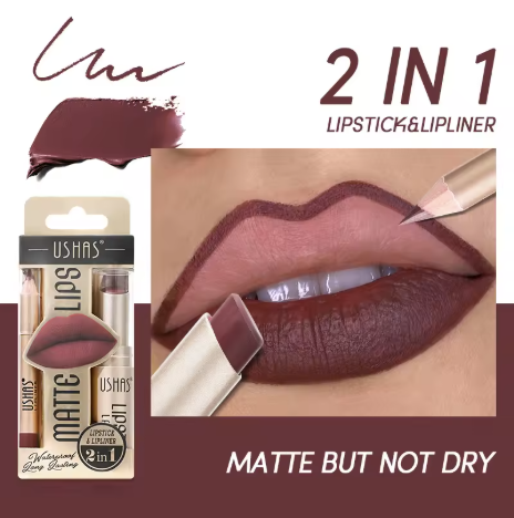 Set ruj si creion contur buze 2 in 1 USHAS Matte Lips Waterproof rezistent la transfer