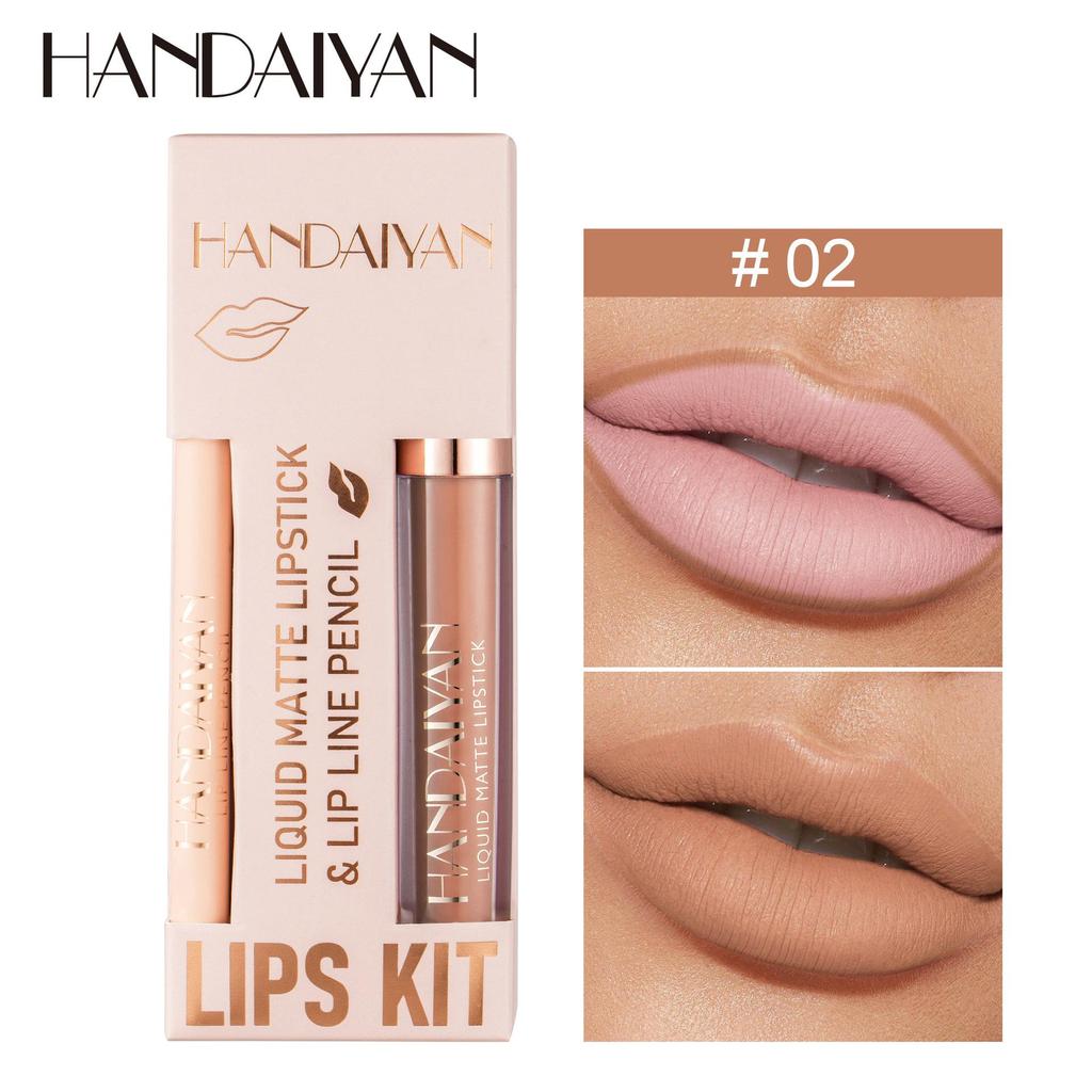 Handaiyan Lips Kit Set Ruj Lichid Mat + Creion Contur Buze Culori Mixte