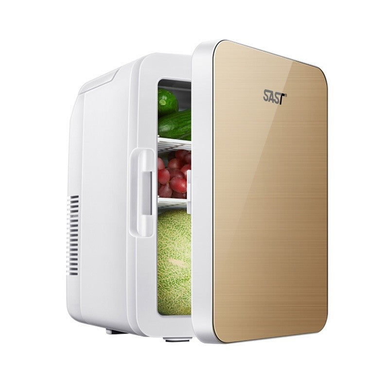 Mini frigider cosmetice, Belvia, dubla functie de incalzire/racire, portabil, Exterior -19x28x26 cm, Interior - 14x24x15, cm 8L, gold