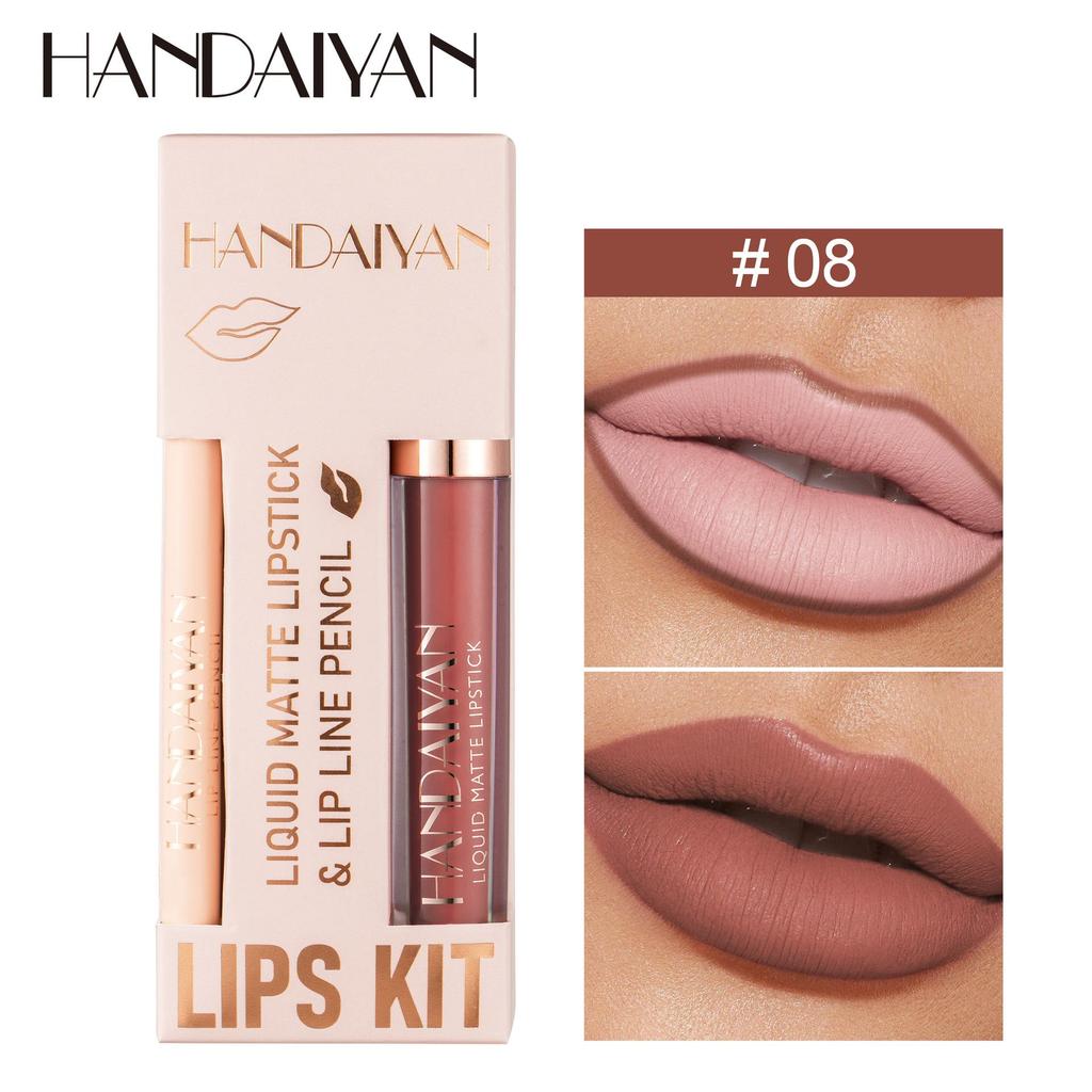 Handaiyan Lips Kit Set Ruj Lichid Mat + Creion Contur Buze Culori Mixte