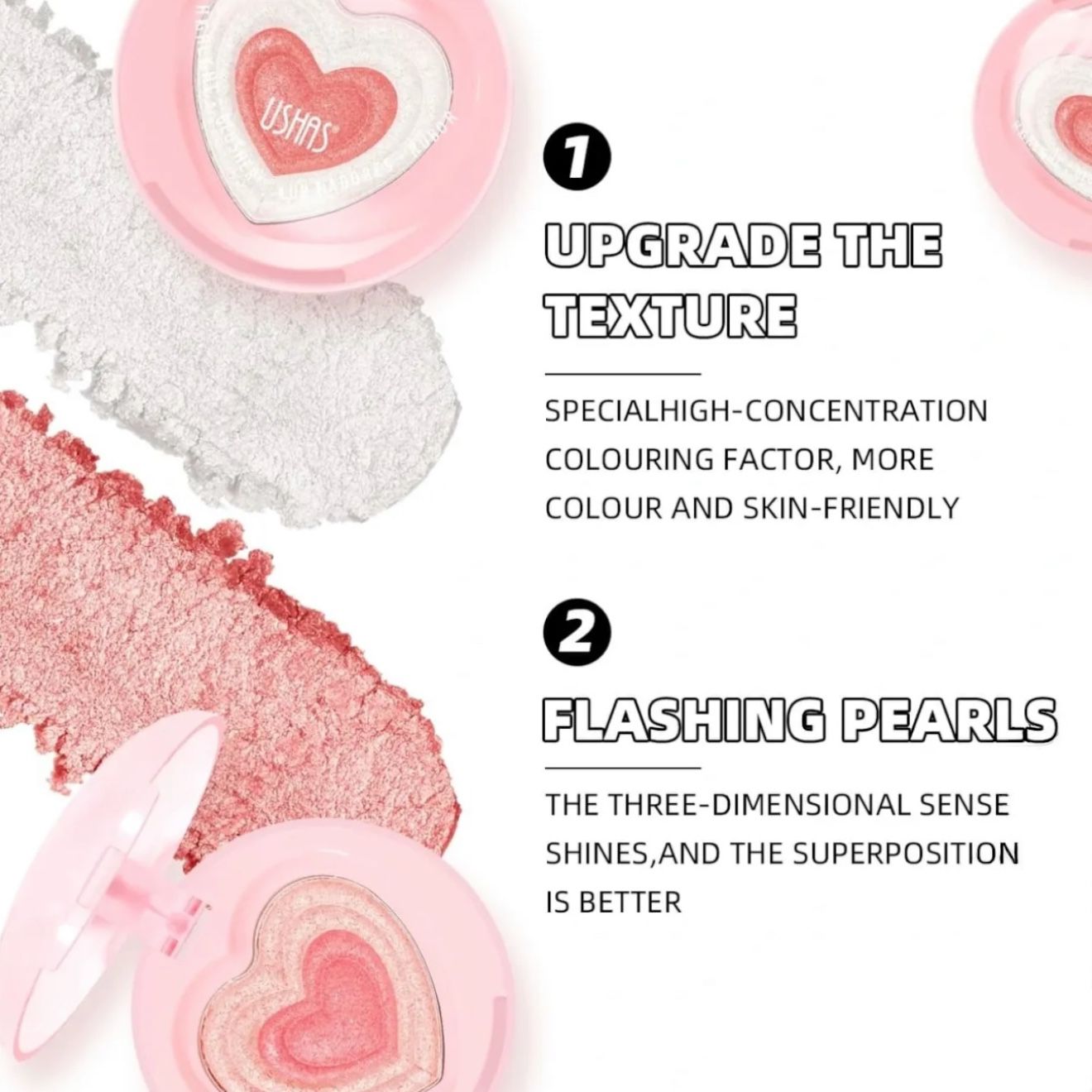 Fard obraz si iluminator Ushas Blush Highlight – Inima