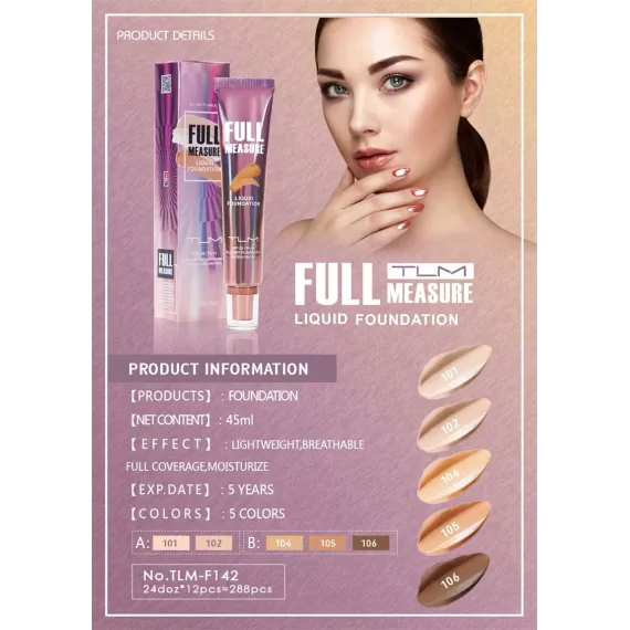 Fond de Ten Lichid TLM Full Measure F142 SPF 35 PA++ Acoperire Perfecta Rezistenta Indelungata