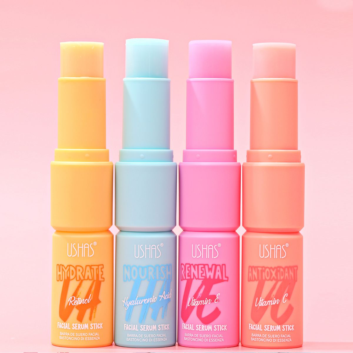 Ushas Facial Serum Stick Renewal – 4 Variante - Vitamina E, Vitamina C, Acid Hialuronic, Retinol