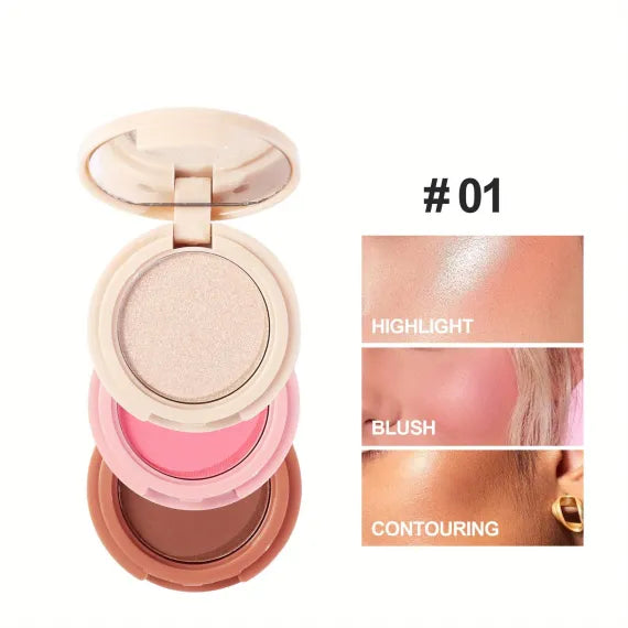 Handaiyan 3 in 1 Palette Paleta Iluminator Blush Contouring Culori Mixte