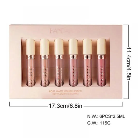 Set 6 Handaiyan Rose Matte Liquid Lipstick Ruj Lichid Mat Nude Roz Rezistent