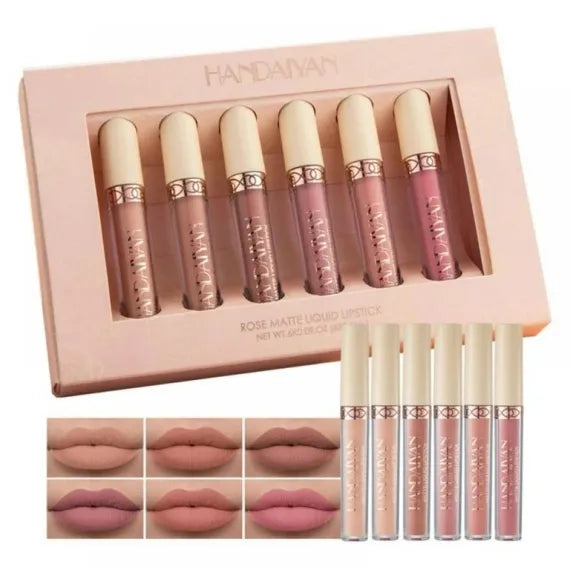 Set 6 Handaiyan Rose Matte Liquid Lipstick Ruj Lichid Mat Nude Roz Rezistent