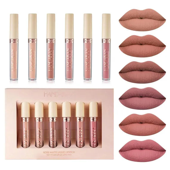 Set 6 Handaiyan Rose Matte Liquid Lipstick Ruj Lichid Mat Nude Roz Rezistent
