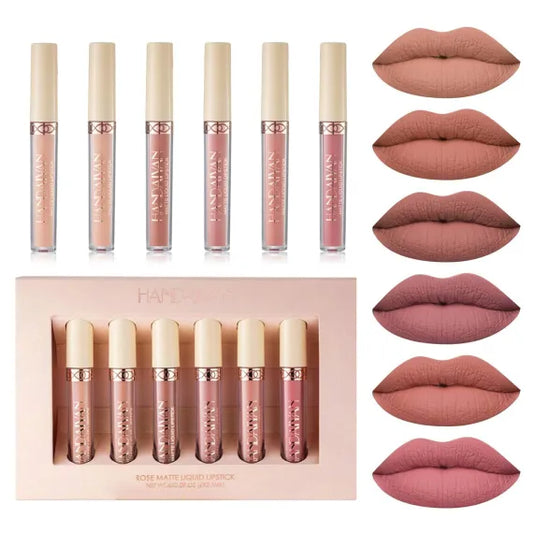 Set 6 Handaiyan Rose Matte Liquid Lipstick Ruj Lichid Mat Nude Roz Rezistent