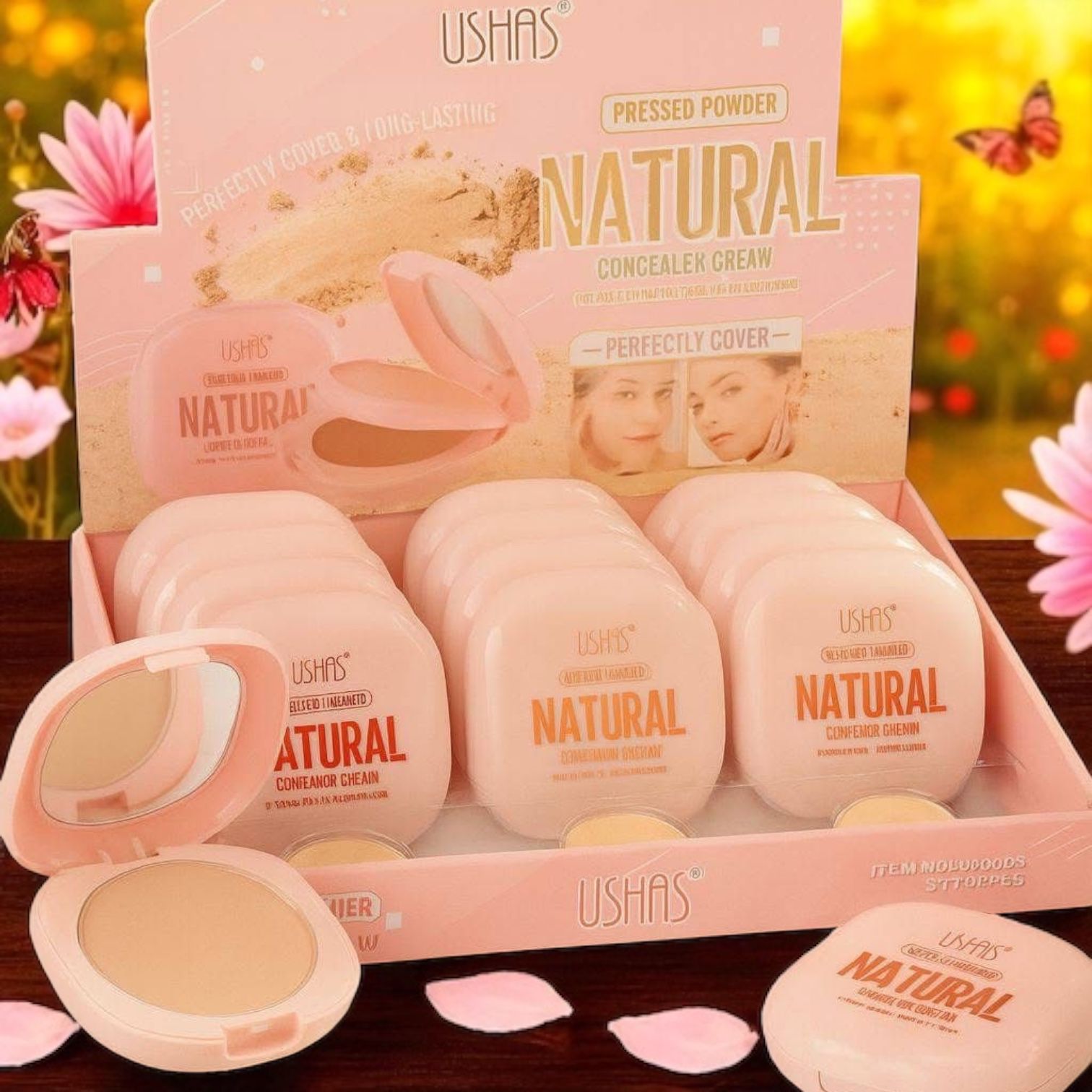 Pudra Compacta Ushas Natural cu Oglinda si Buretel – finish mat si uniform