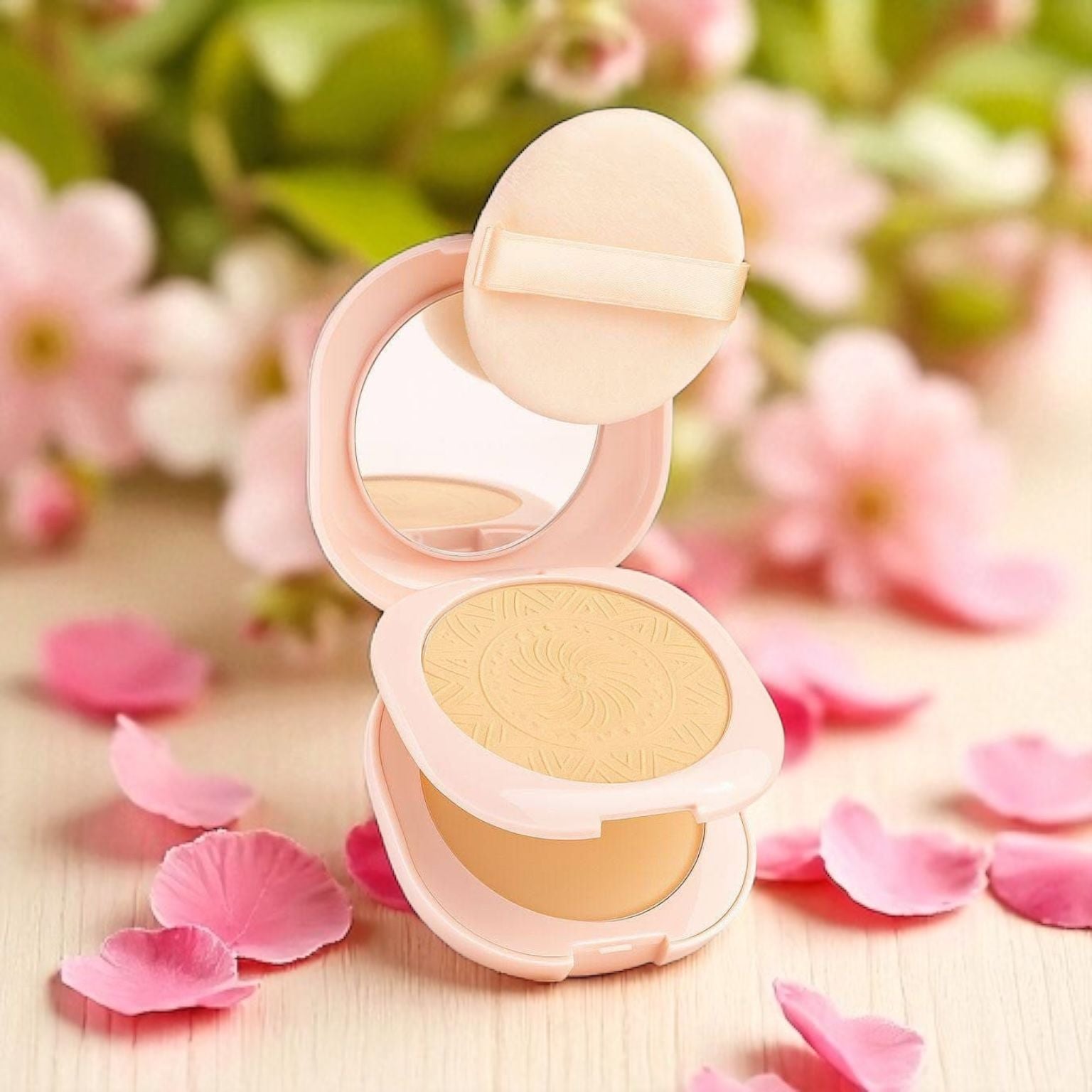 Pudra Compacta Ushas Natural cu Oglinda si Buretel – finish mat si uniform