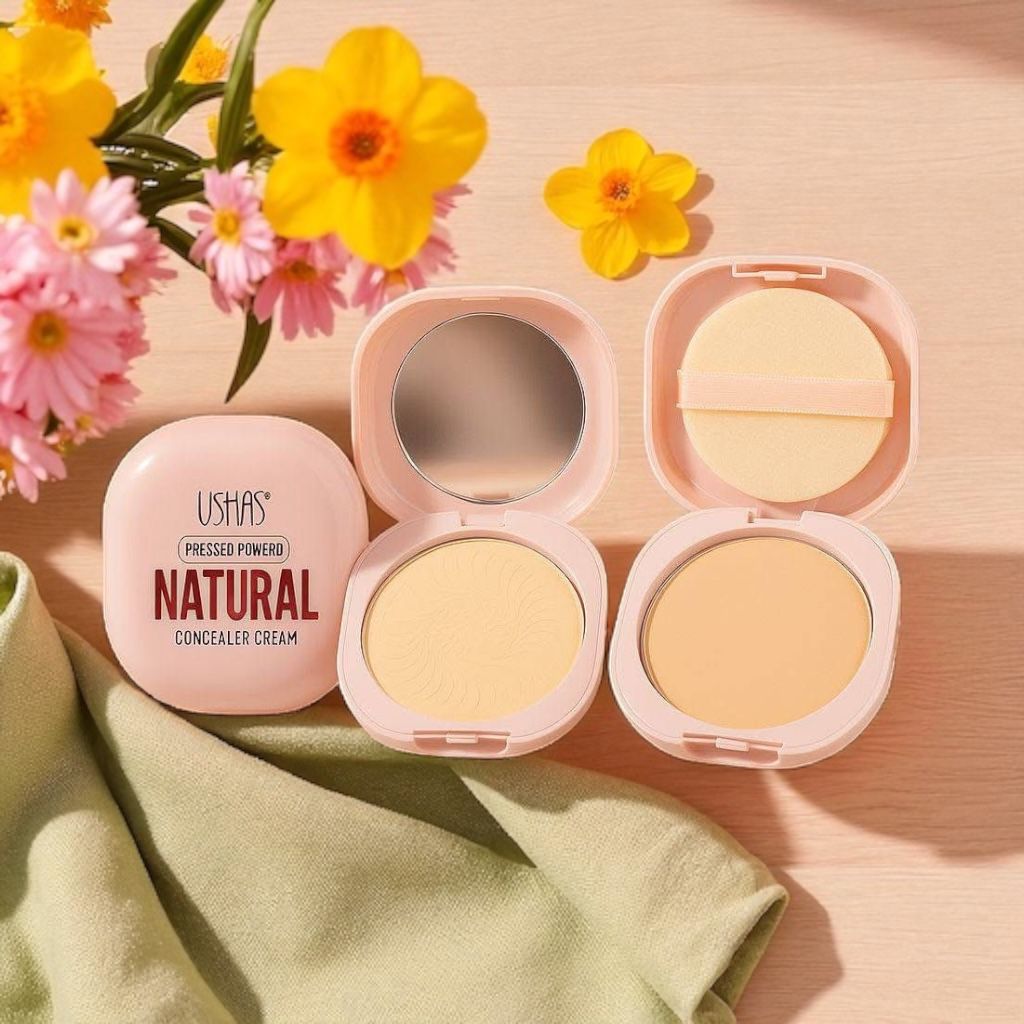 Pudra Compacta Ushas Natural cu Oglinda si Buretel – finish mat si uniform