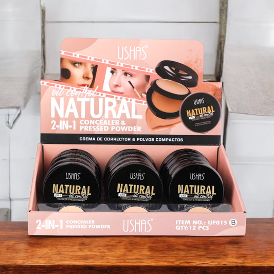 Pudra compacta + concealer Natural 2 in 1 cu oglinda efect matifiant