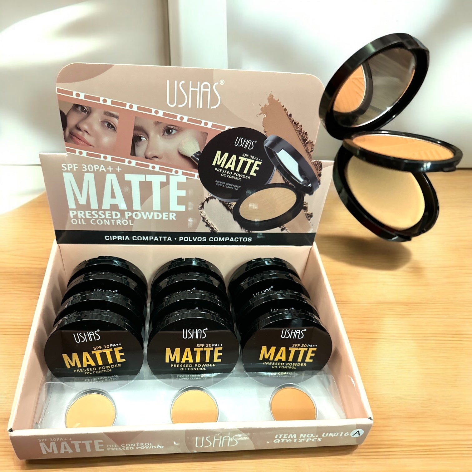 Pudra Compacta Matifianta USHAS + Oglinda + Burete SPF 30