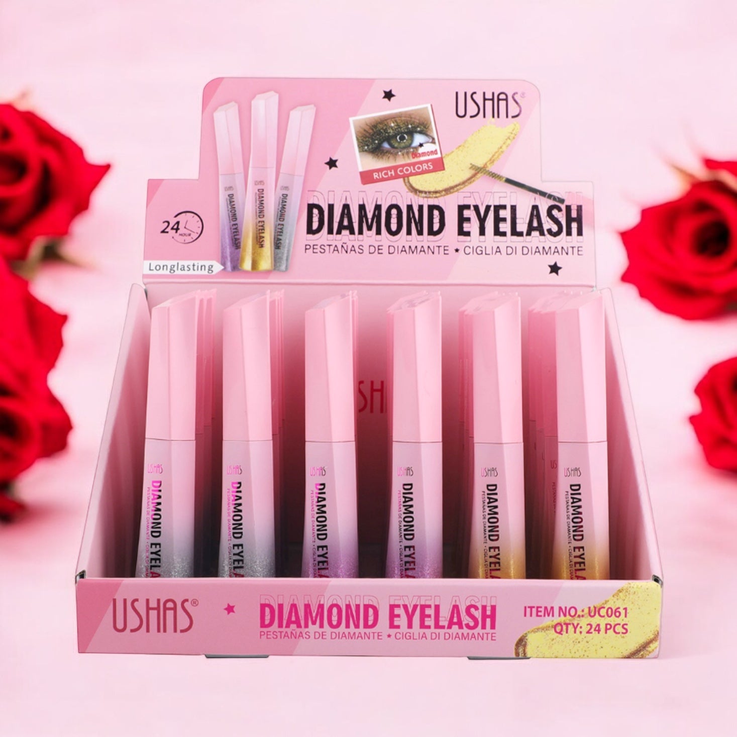 Rimel Colorat cu Glitter Ushas Diamond Eyelash – Gene Stralucitoare 3 Culori