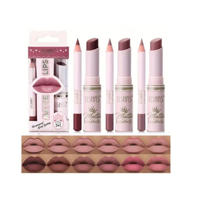 Ruj si creion contur buze Ushas Matte Lips 2 in 1