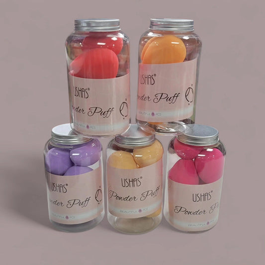 Set buretei machiaj USHAS CT597 Powder Puff in borcan reutilizabil pentru fond de ten pudra si corector