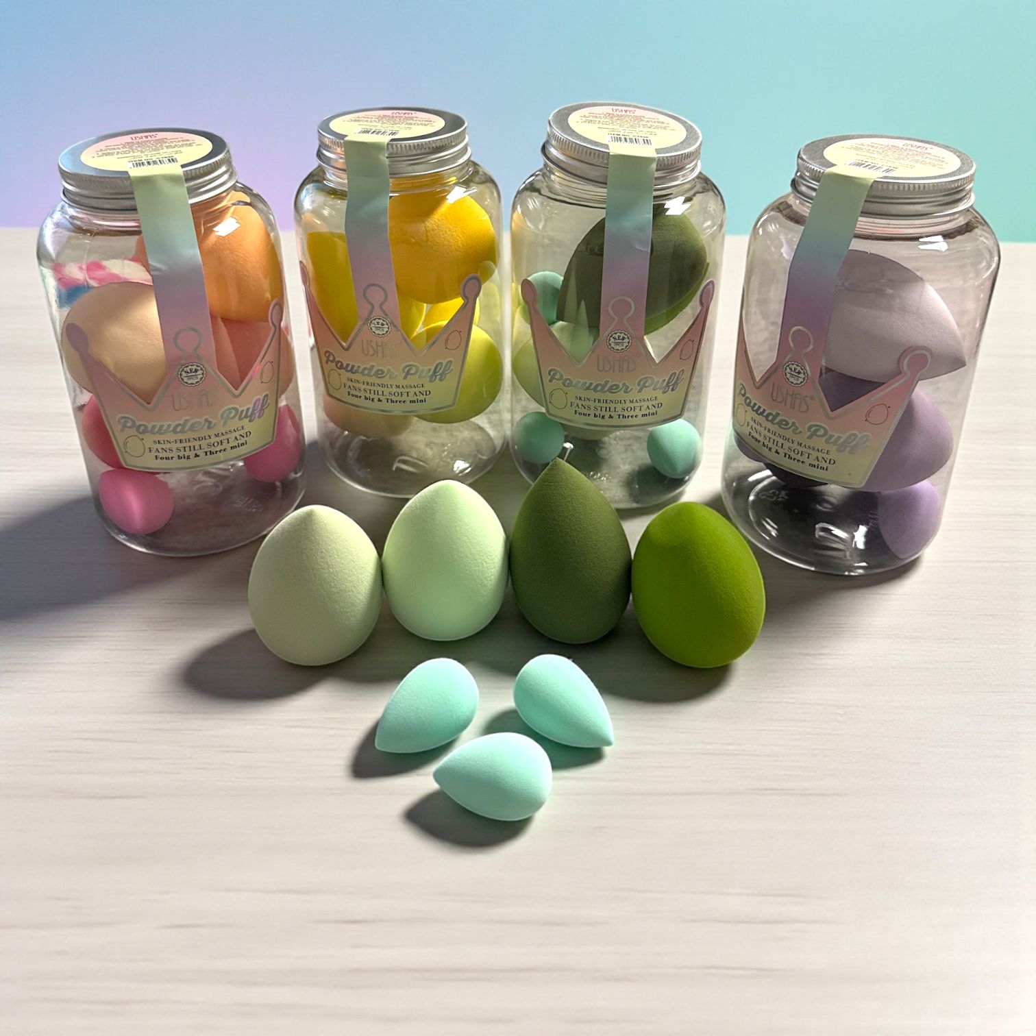 Set bureti machiaj Ushas Powder Puff – recipient cu forme si dimensiuni variate CT630