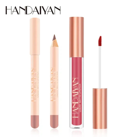 Handaiyan Lips Kit Set Ruj Lichid Mat + Creion Contur Buze Culori Mixte