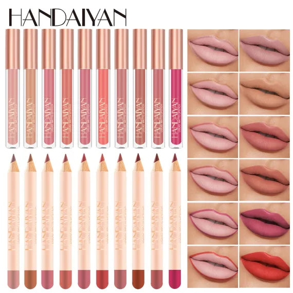 Handaiyan Lips Kit Set Ruj Lichid Mat + Creion Contur Buze Culori Mixte