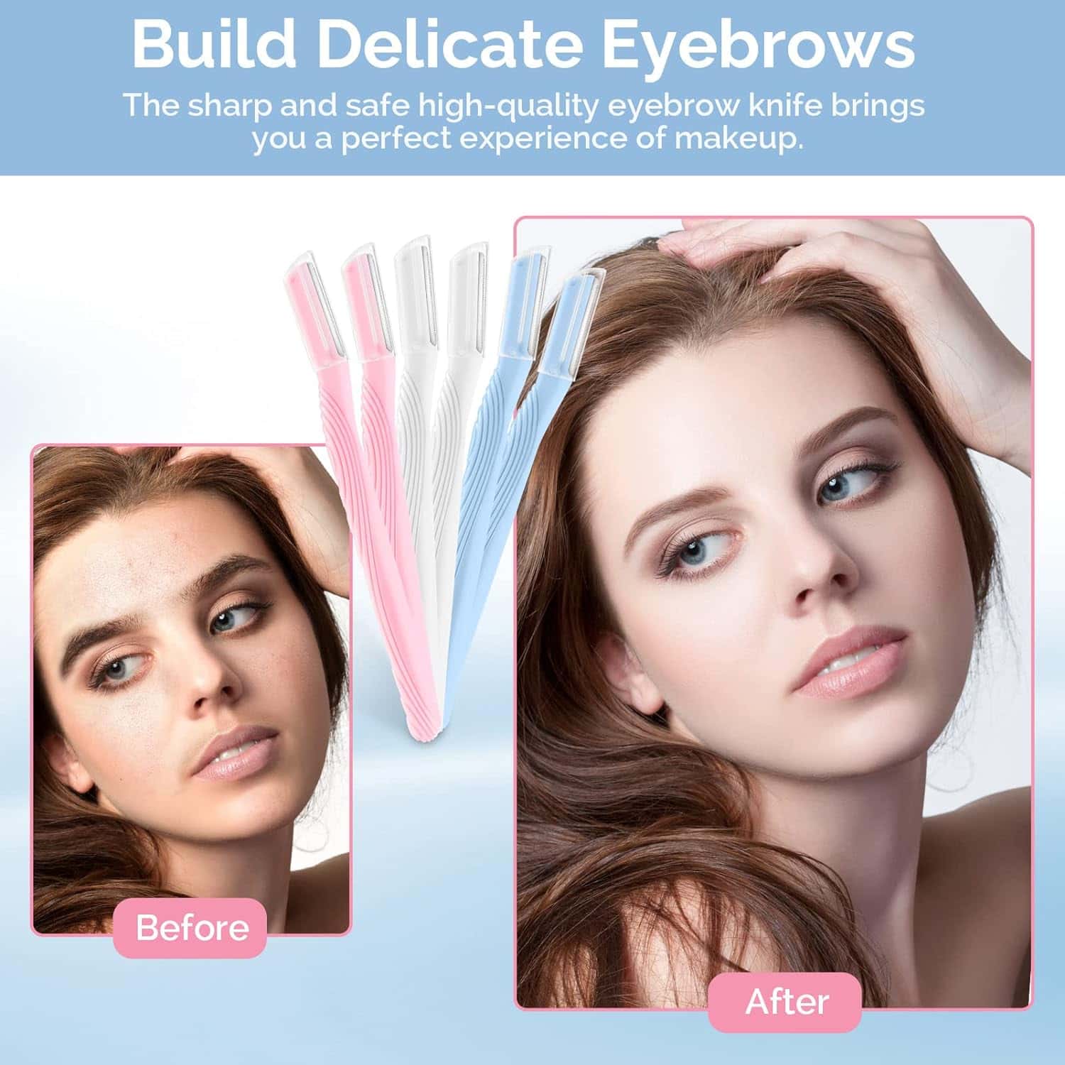 Set 3 lame faciale Ushas pentru fata sprancene mustata pastel cu capace