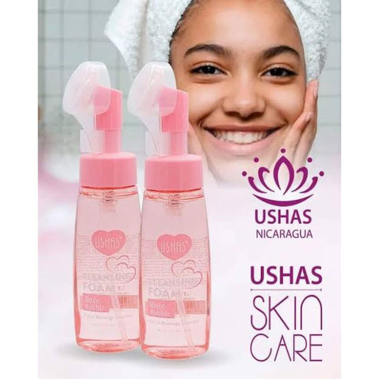 Spuma Demachianta Ushas Rose Bubble 240g cu Trandafiri si Periuta Masaj USH-HA069