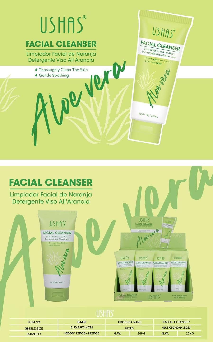 Ushas Facial Cleanser cu Aloe Vera – Gel Curatare Calmanta Ten