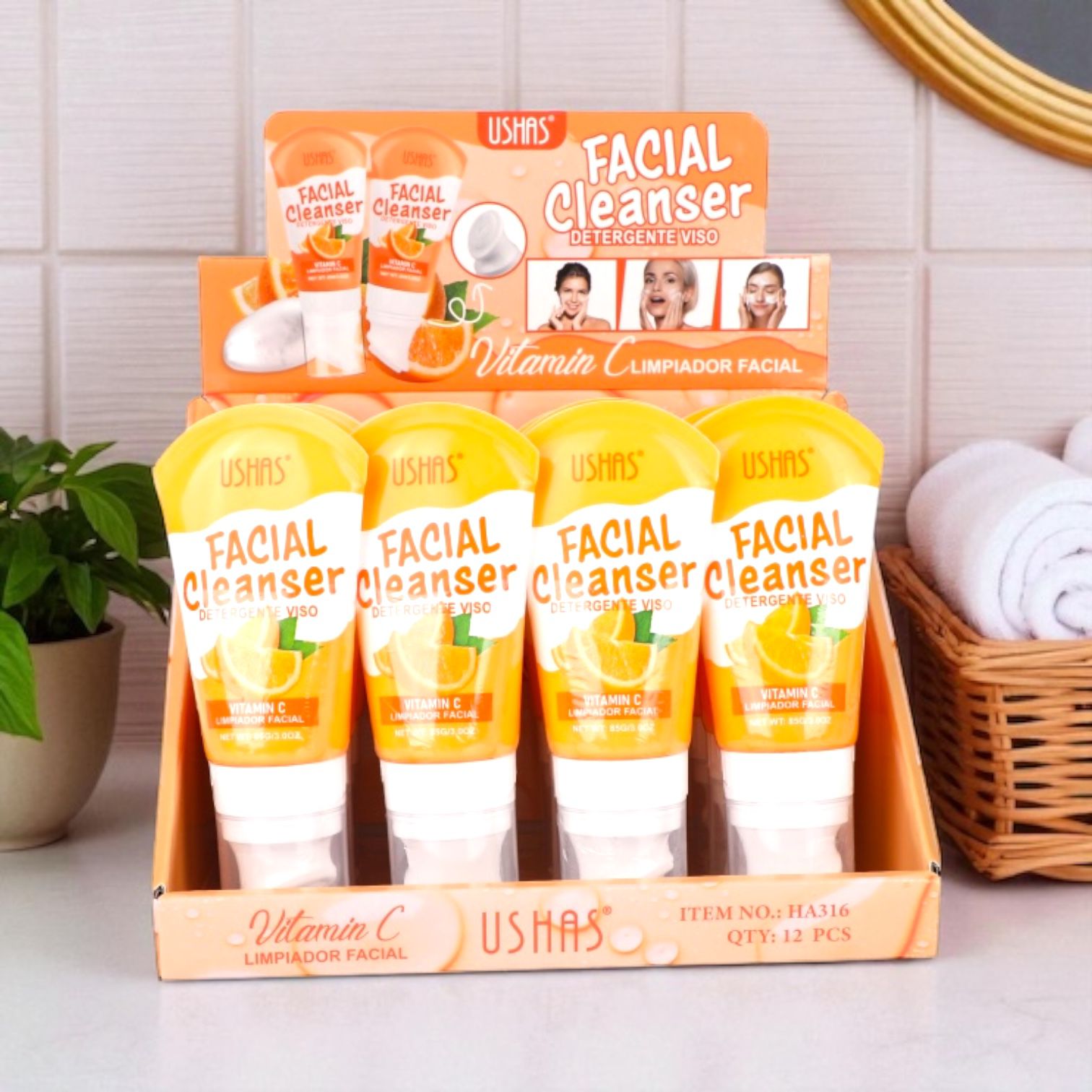 Ushas Facial Cleanser cu Vitamina C – Gel Curatare Revitalizant