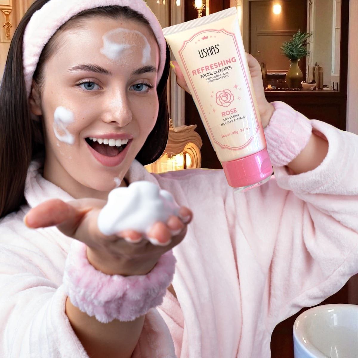 Ushas Rose Facial Cleanser – Gel Curatare Hidratare Extract Trandafir