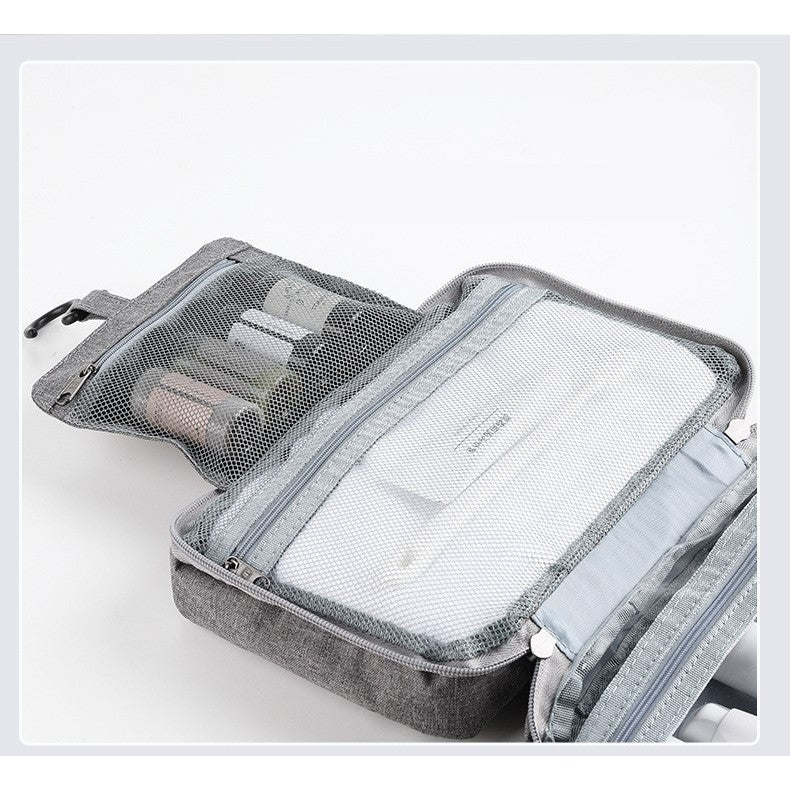 Geanta cosmetice voiaj, Belvia, material textil, impermeabil, Gri, 12.5 x 9 x 22 cm
