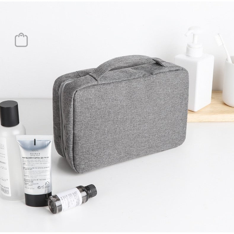 Geanta cosmetice voiaj, Belvia, material textil, impermeabil, Gri, 12.5 x 9 x 22 cm
