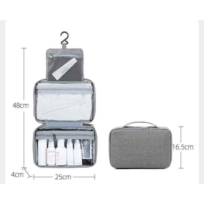 Geanta cosmetice voiaj, Belvia, material textil, impermeabil, Gri, 12.5 x 9 x 22 cm