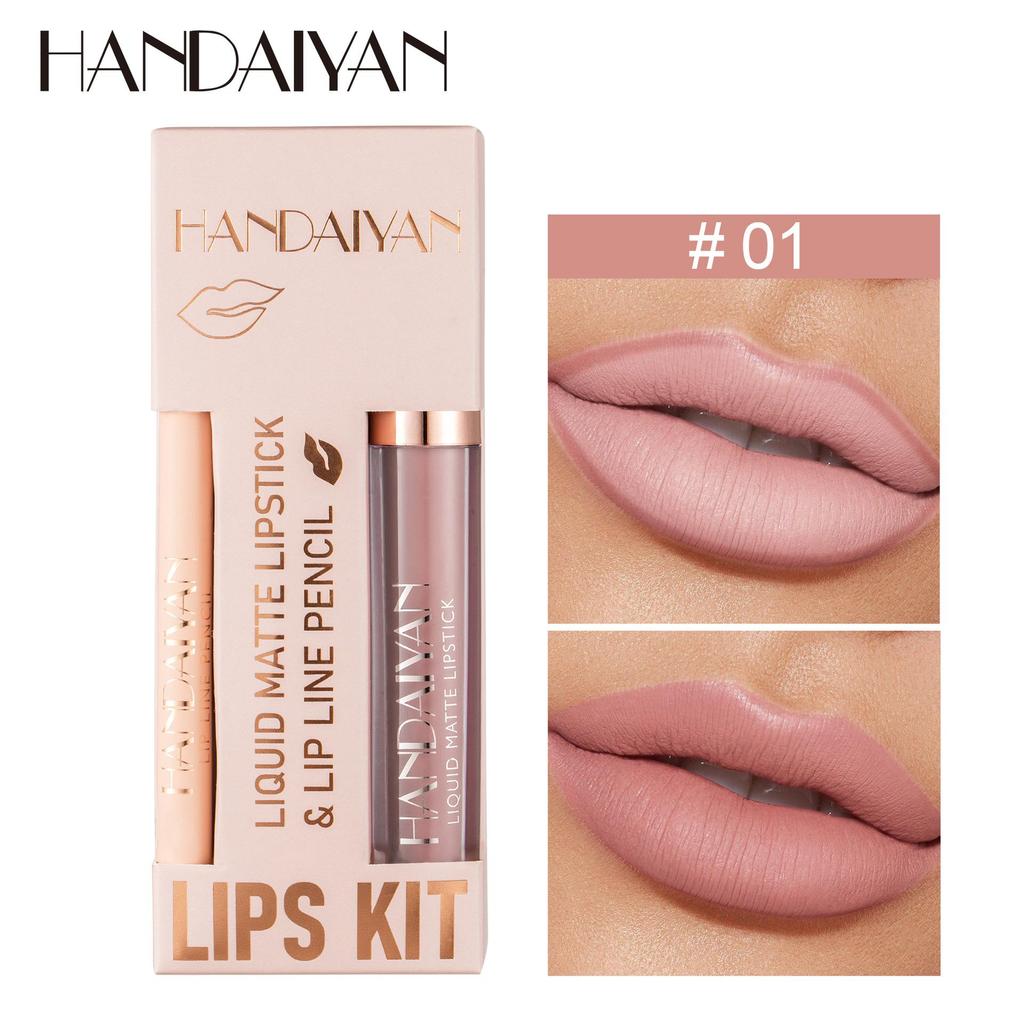 Handaiyan Lips Kit Set Ruj Lichid Mat + Creion Contur Buze Culori Mixte