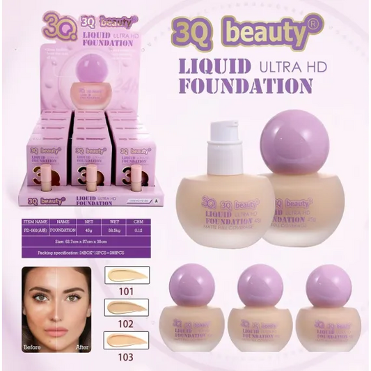 3Q Beauty Fond Ten Lichid Liquid Ultra HD matifiant si uniformizare