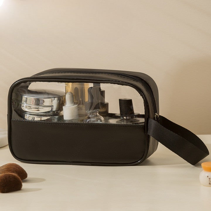 Geanta Cosmetice, Belvia, pentru Voiaj sau Organizare, Material PVC- Textil, Impermeabila, Portabila,22 x 12 x 8 cm, Negru